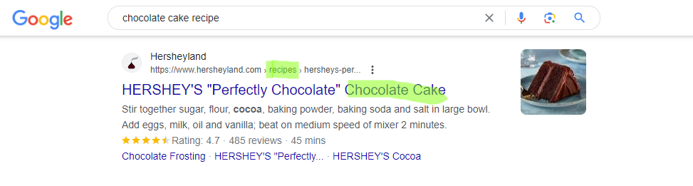 highlighted keywords use in page title and meta description