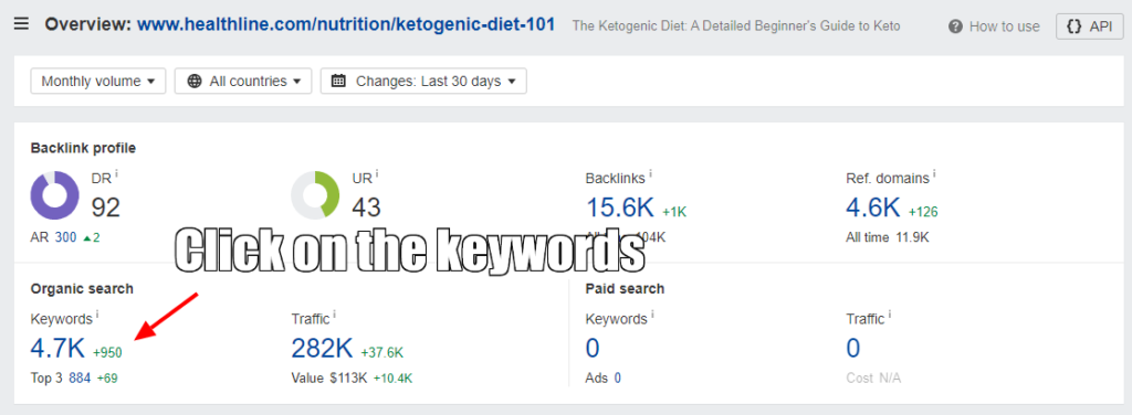 screenshot to show ranking count of competitor's keywords