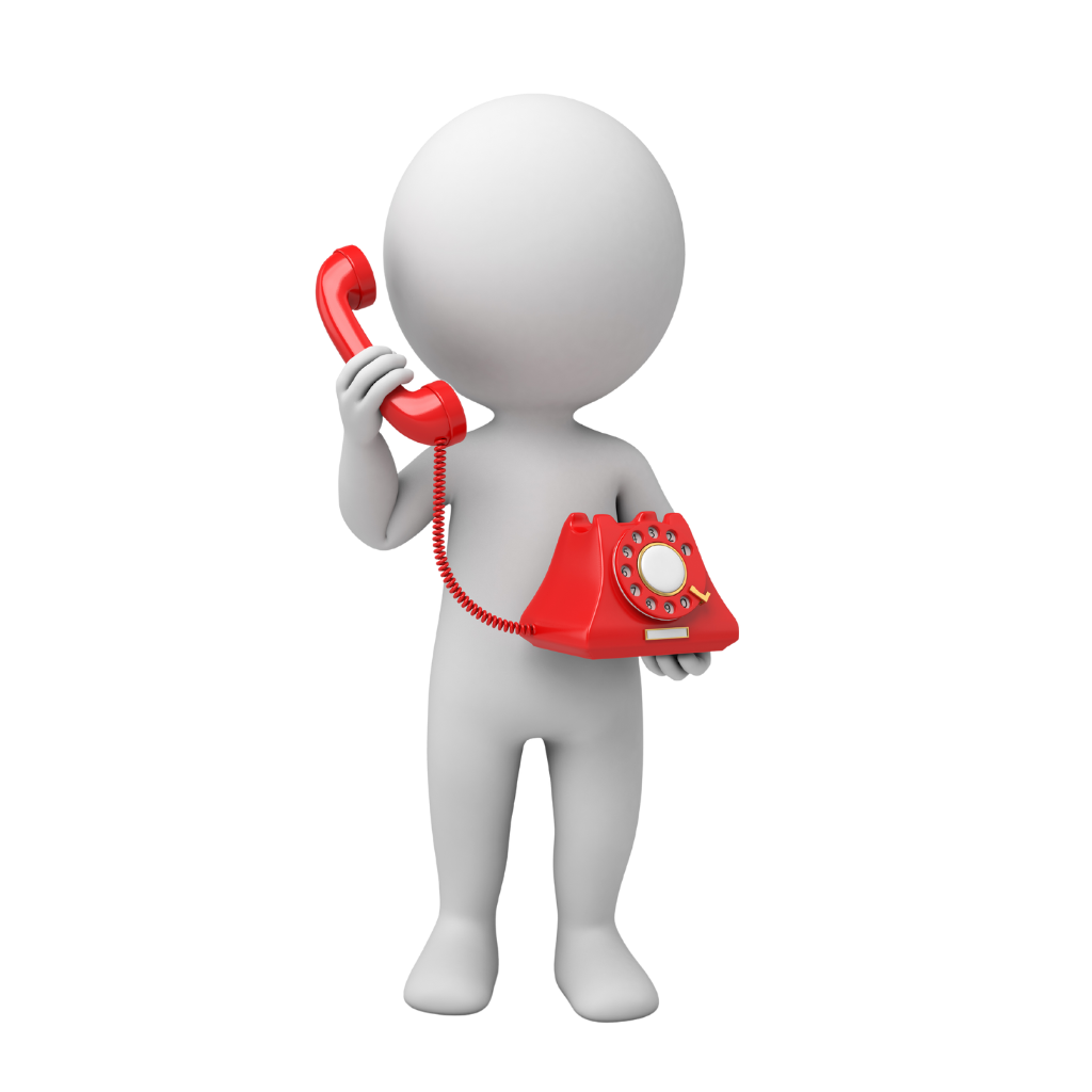 3D figure holding a red telephone