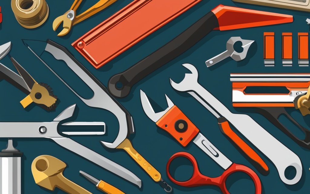 an image of a toolbox overflowing with tools that represent on-page optimization techniques for tradesmen. Each tool should be labeled with a different optimization technique, such as title tag optimization